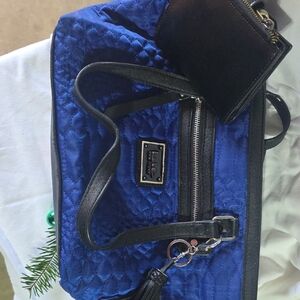 Nicole Miller Royal Blue Quilted Shoulder Bag with Black Details